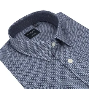 100% Cotton Blue Printed Hidden Down Collar Cotton Short Sleeve Shirts