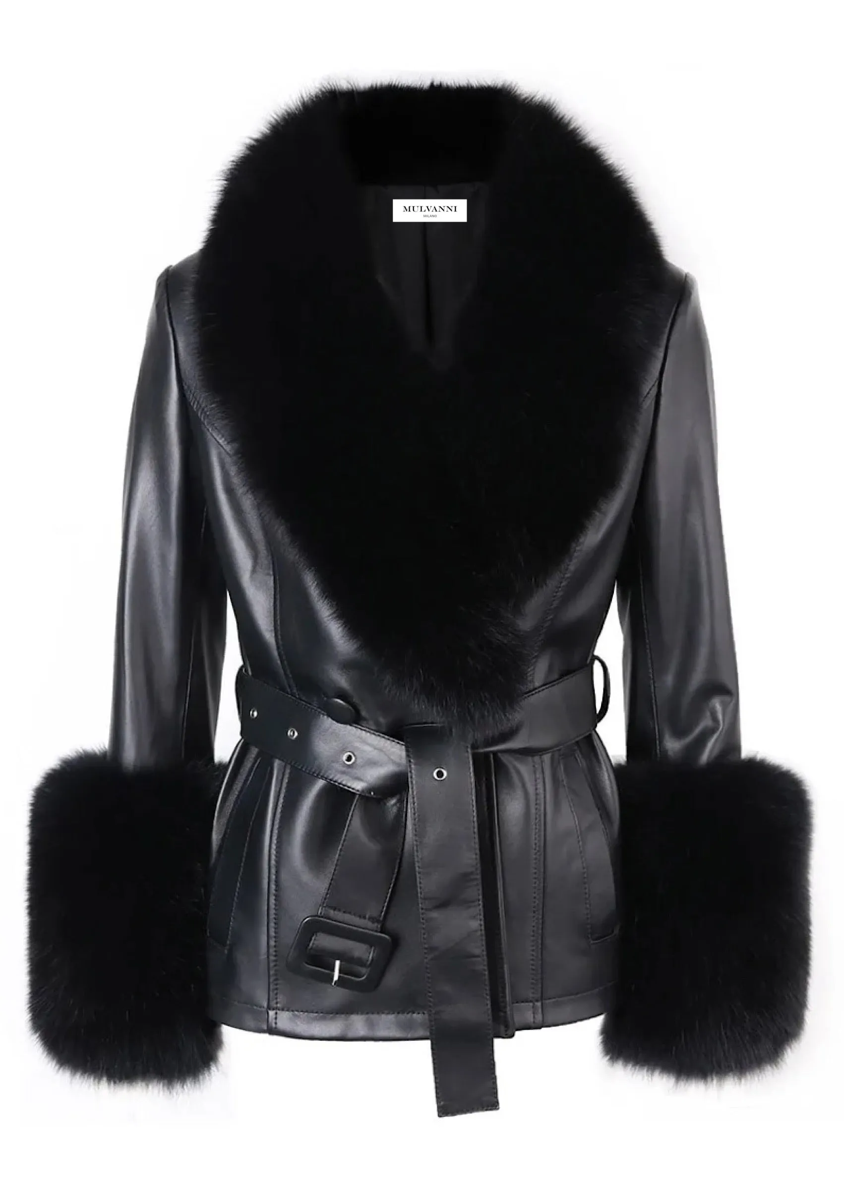 ALLEGRA Black Leather Jacket with Fox Fur