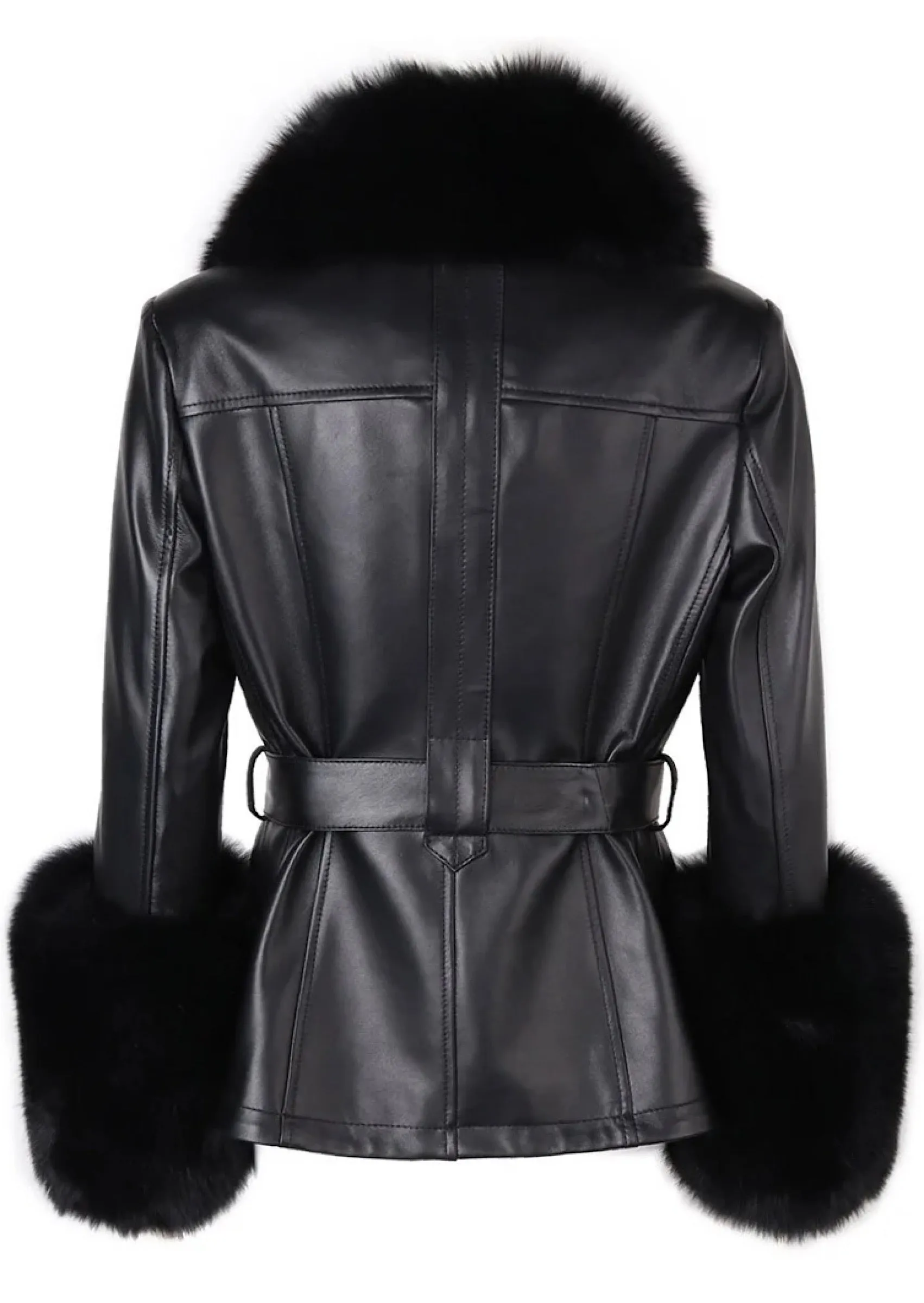 ALLEGRA Black Leather Jacket with Fox Fur