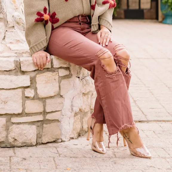 Billie 90's Distressed Vintage Crop Jeans in Washed Burgundy