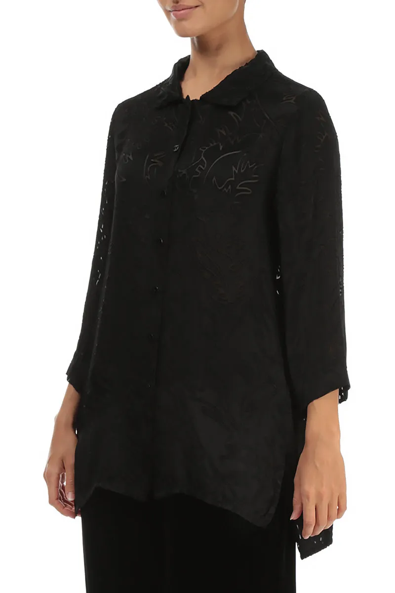 Black Devoré Feather Silk Shirt