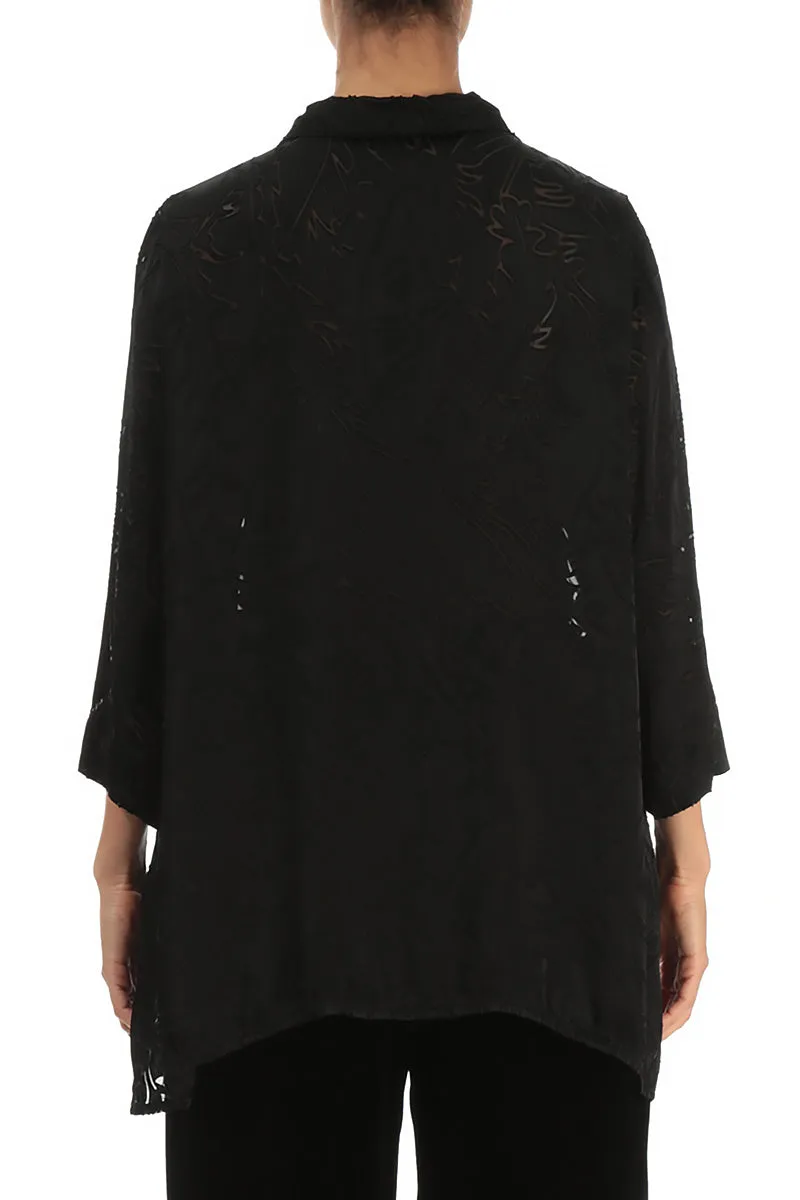 Black Devoré Feather Silk Shirt