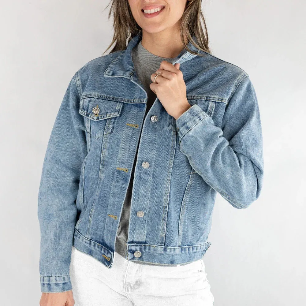 (Blue Denim) Blue Patch Denim Jacket Gifts