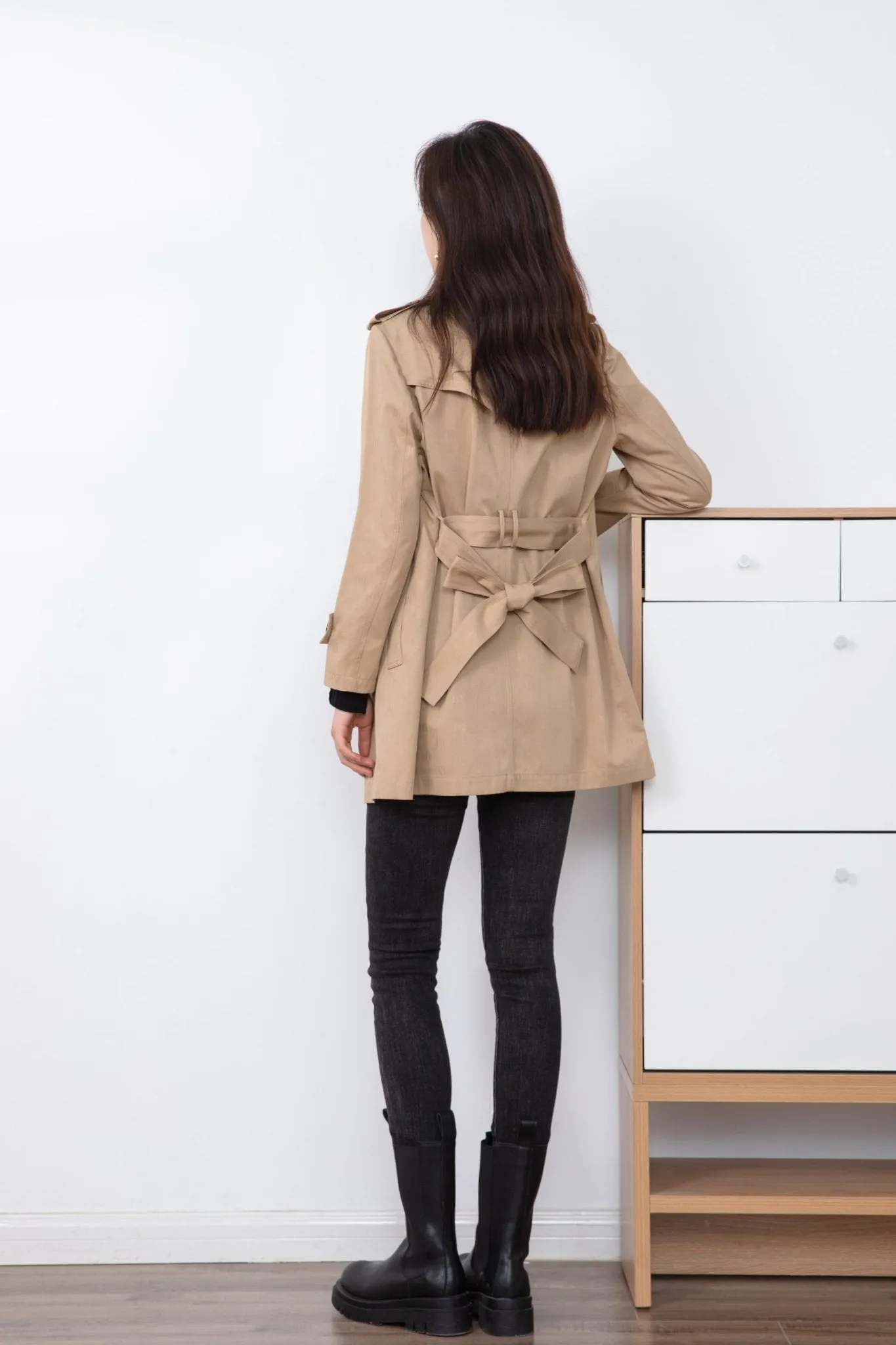 Camel Women Belted Classic Trench Coat