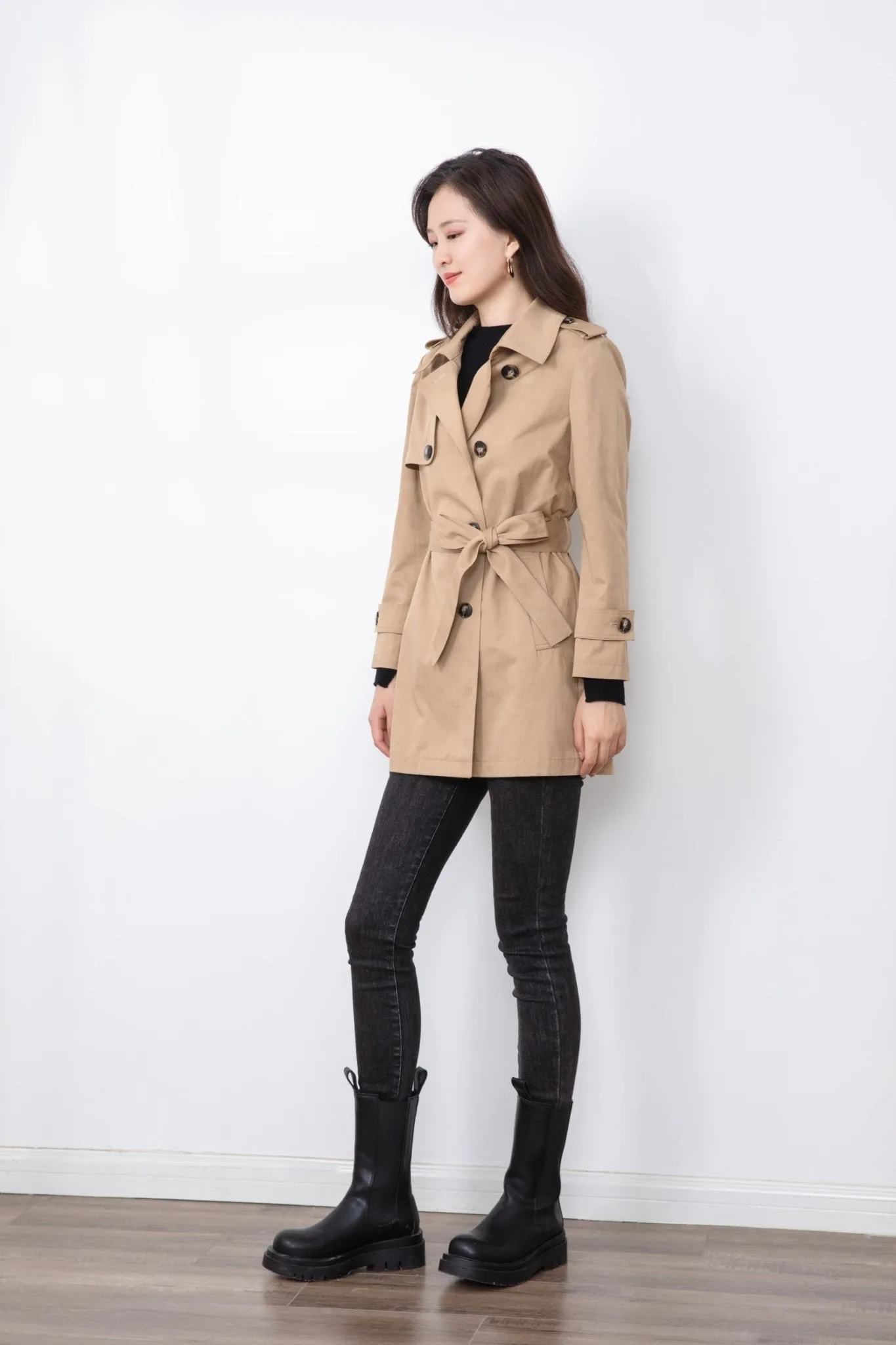 Camel Women Belted Classic Trench Coat