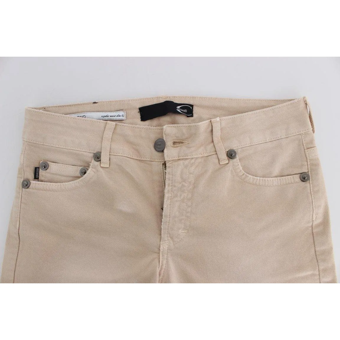 Cavalli Beige Cotton Stretch Slim Fit Jeans