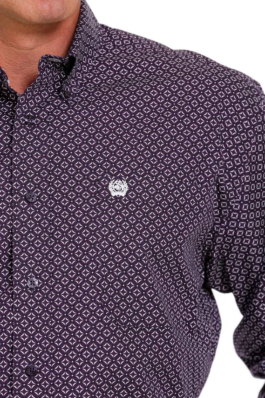 Cinch Mens Plain Weave Print Button-Down Shirt - Purple MTW1105638