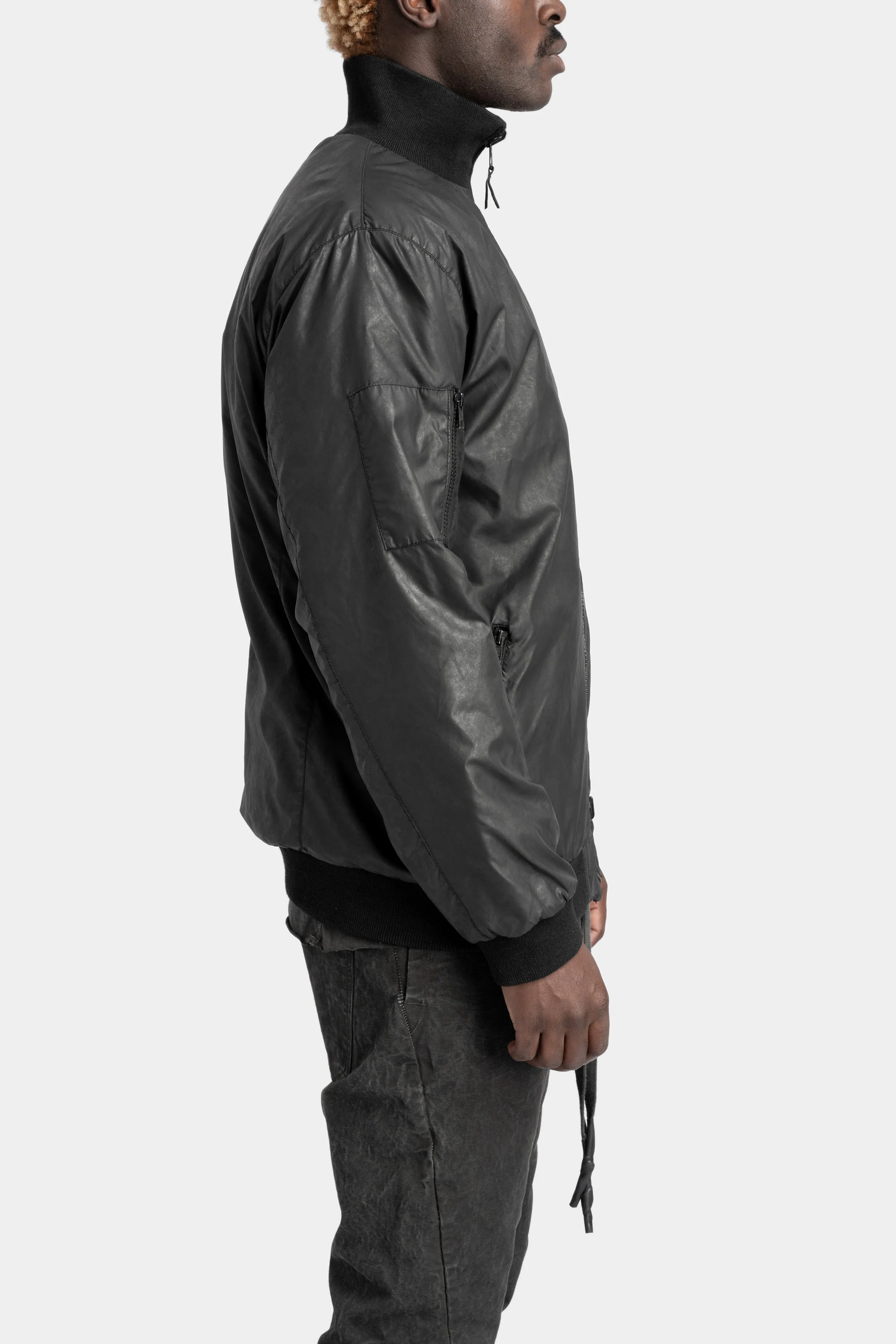 Coated reversible bomber jacket