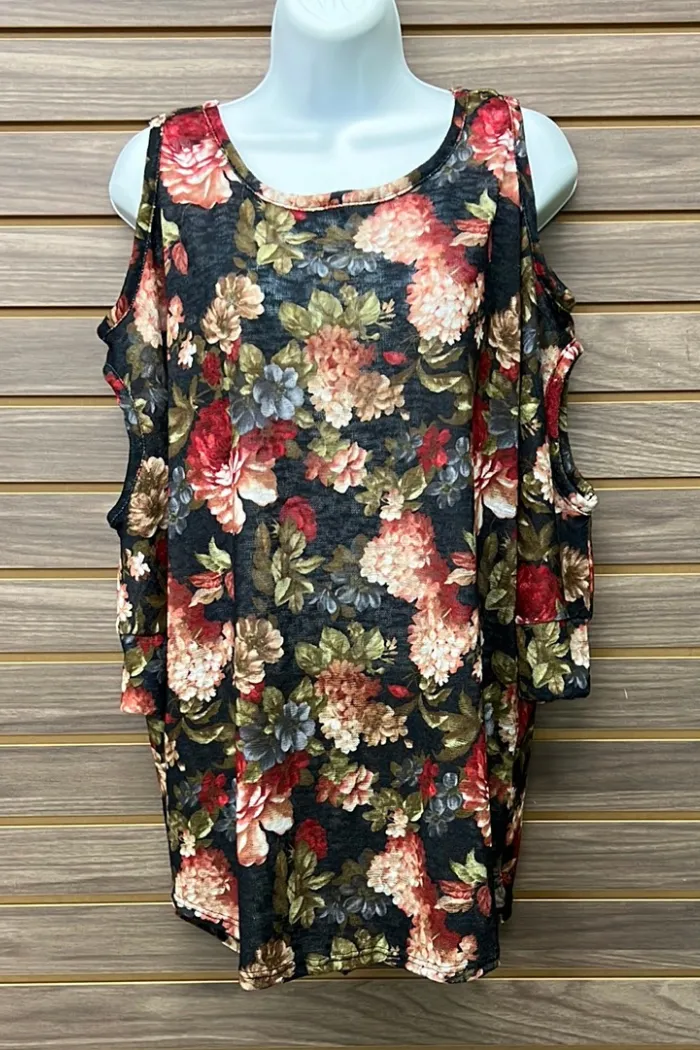 Cold shoulder navy/floral tunic