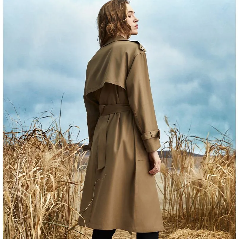 Color Block Calf-Length Belted Wool Blend Coat