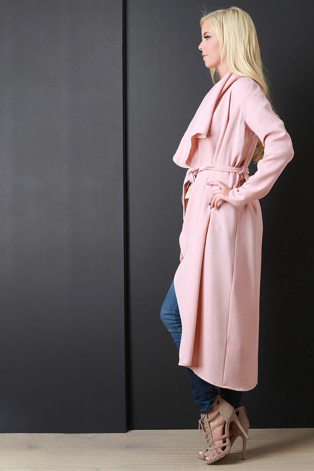 Crepe Draped Belted Trench Jacket