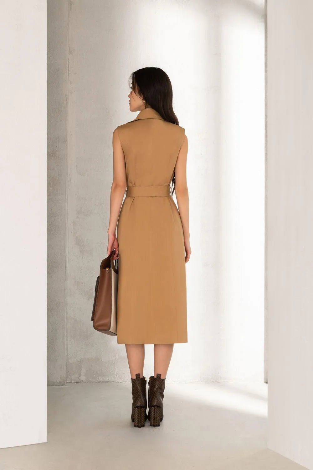 Delilah Straight Double Breasted Khaki Calf Length Trench Coat