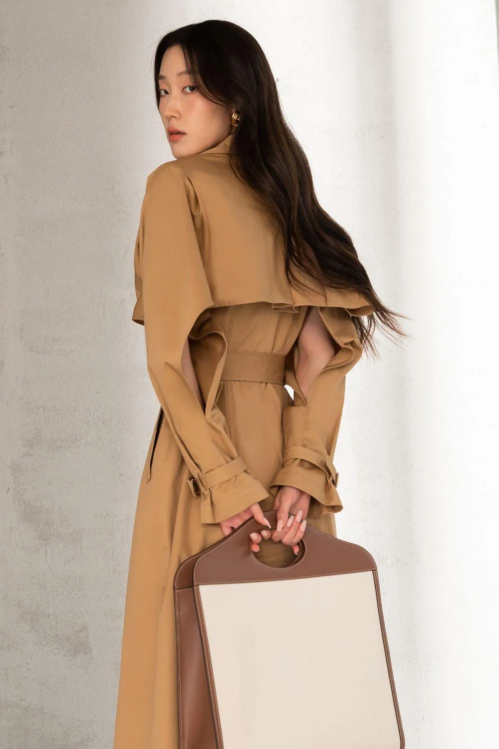 Delilah Straight Double Breasted Khaki Calf Length Trench Coat