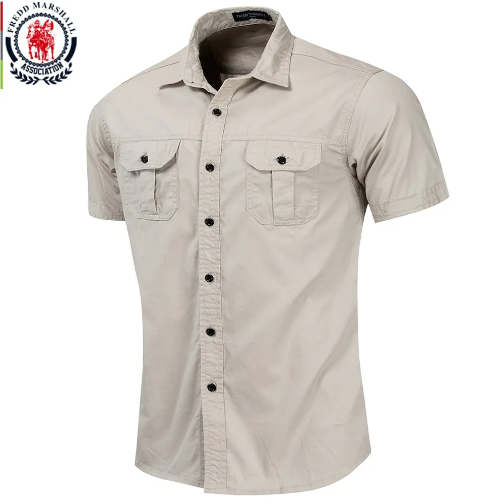 Fredd Marshall New Men's Military Style Shirt Short Sleeve Cargo Shirts Pocket 55889