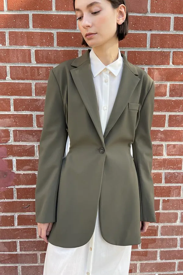 Gathered Cutout Blazer in Olive