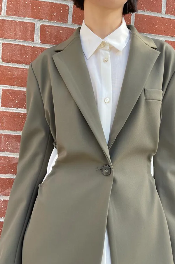 Gathered Cutout Blazer in Olive