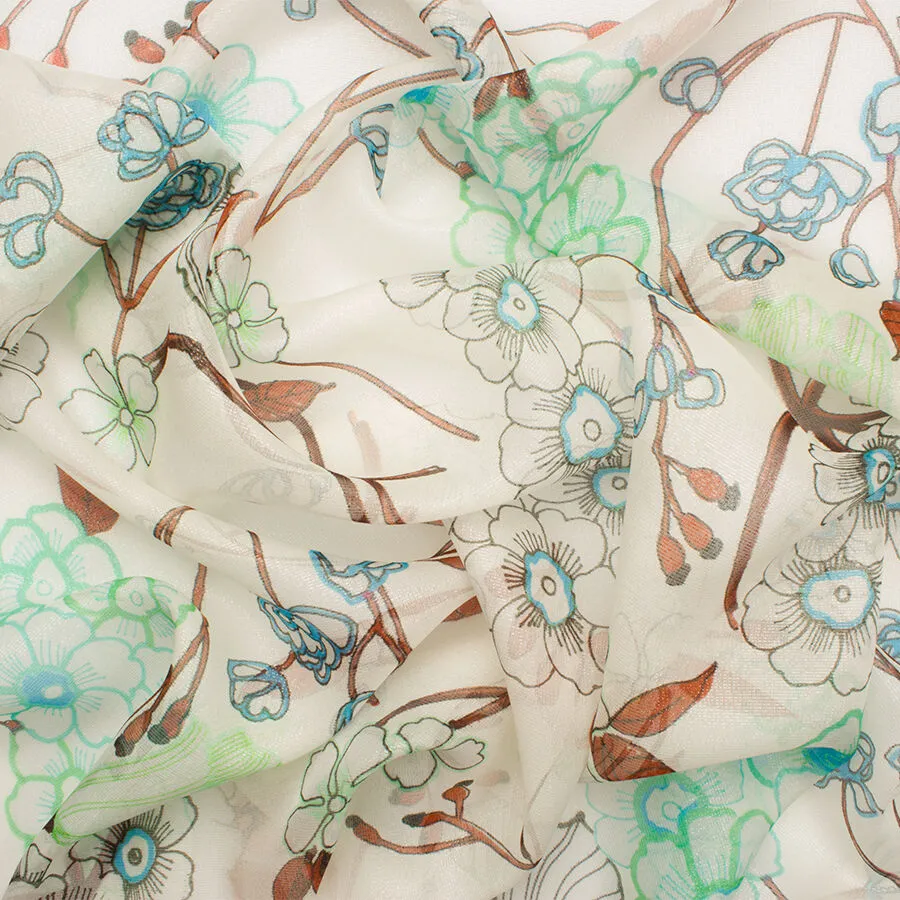 Green Floral Laminated Silk Chiffon