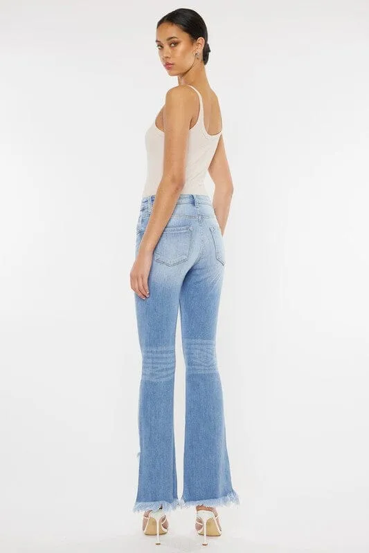 High Rise Frayed Hem Bootcut Jeans - Kan Can USA