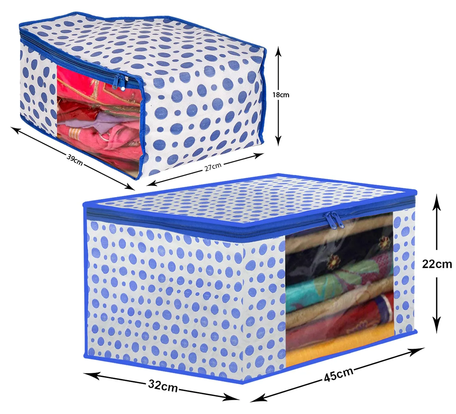 Kuber Industries Dot Printed Non-Woven Blouse & Saree Cover, Cloth Organizer Set, Wardrobe Organiser With Tranasparent Window- Pack of 6 (Blue)-46KM0470