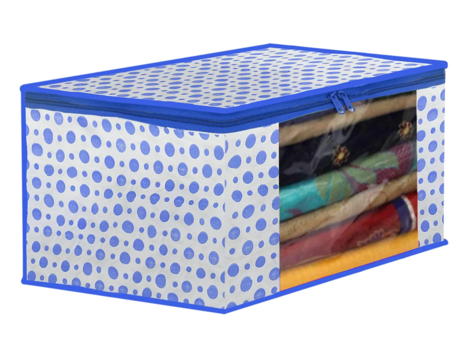 Kuber Industries Dot Printed Non-Woven Blouse & Saree Cover, Cloth Organizer, Wardrobe Organiser Set With Tranasparent Window- Pack of 2 (Blue)-46KM0466