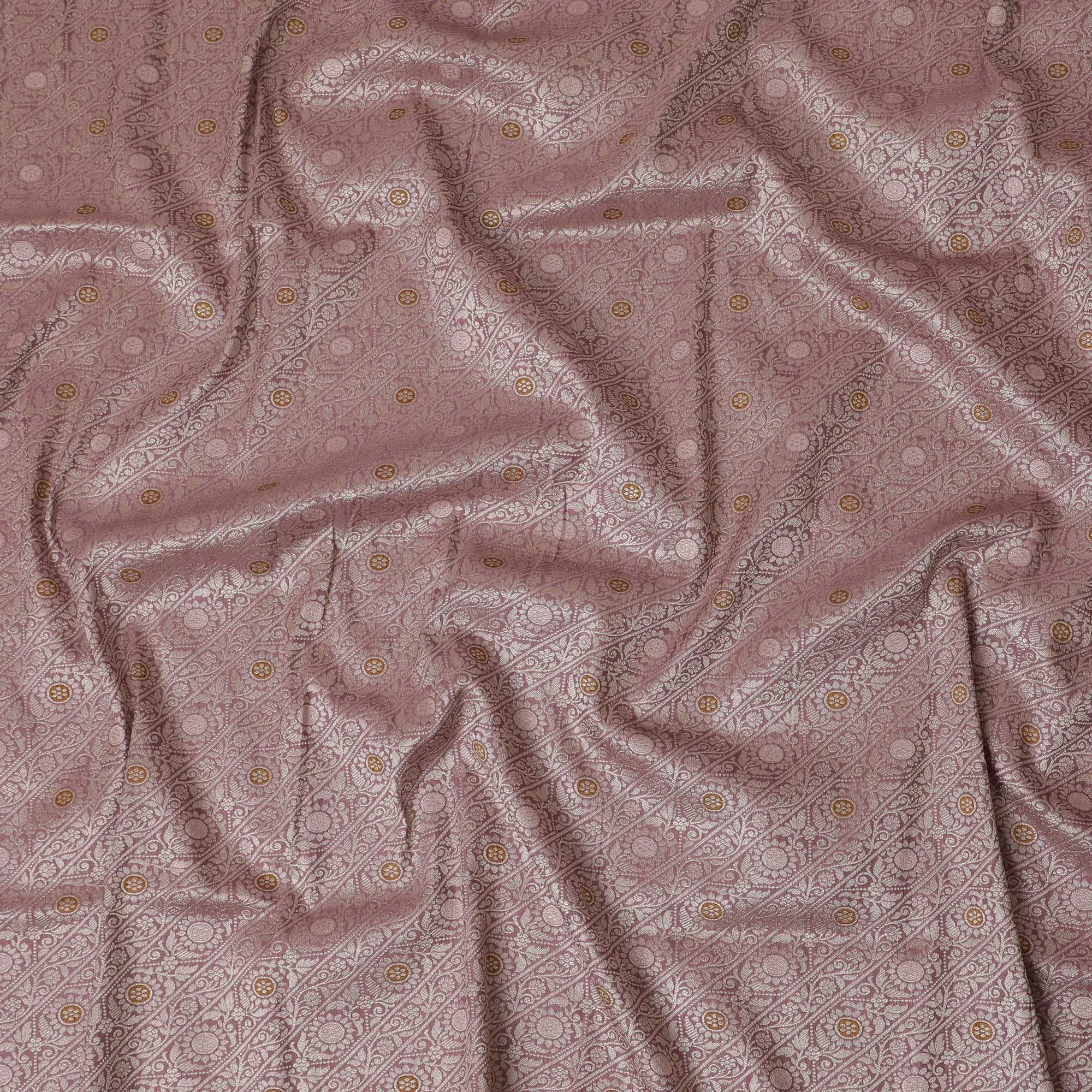 Mauve Majesty Brocade Fabric – Golden Ornamental Elegance-D19052