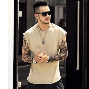 men's sleeveless knitwear sleeveless undershirt wide shoulder vest bodybuilding tank top men cotton summer new T4364