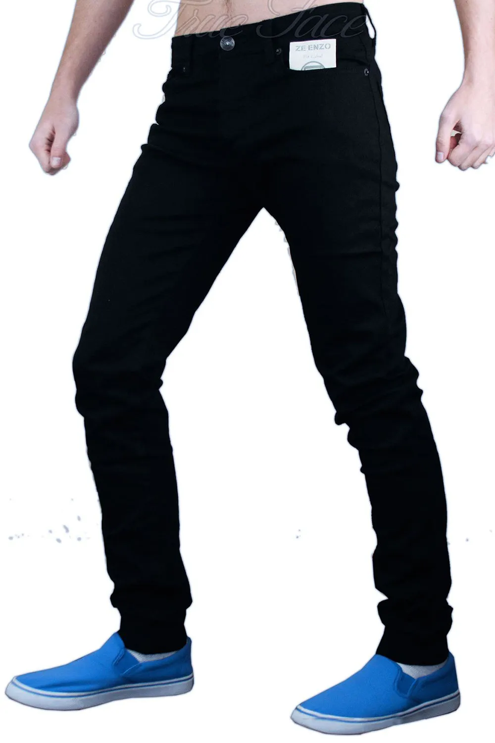 Mens Stretch Cuffed Skinny Slim Fit Jeans