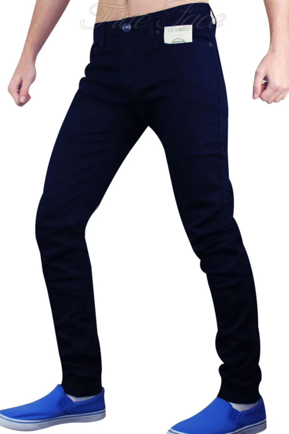 Mens Stretch Cuffed Skinny Slim Fit Jeans