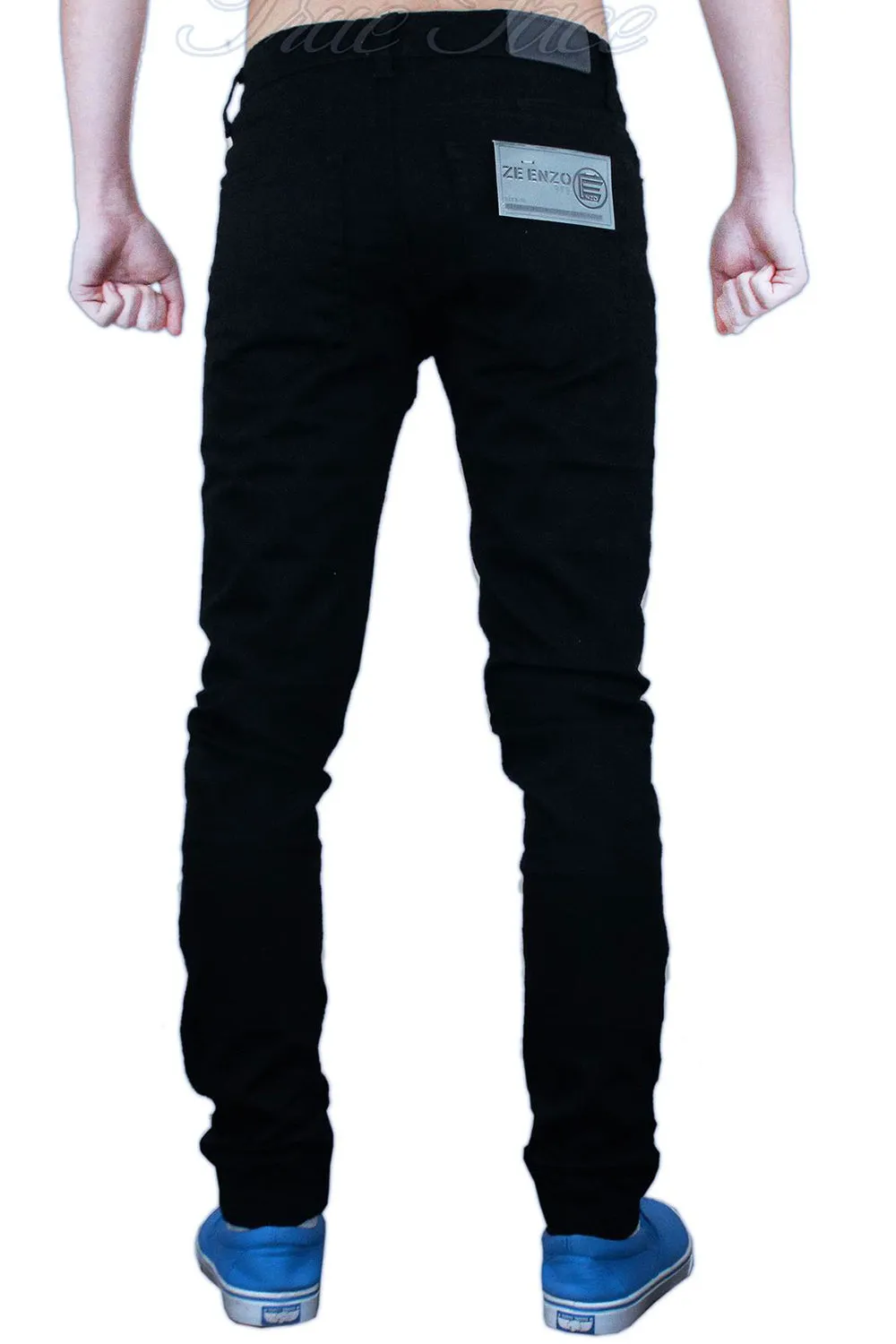 Mens Stretch Cuffed Skinny Slim Fit Jeans