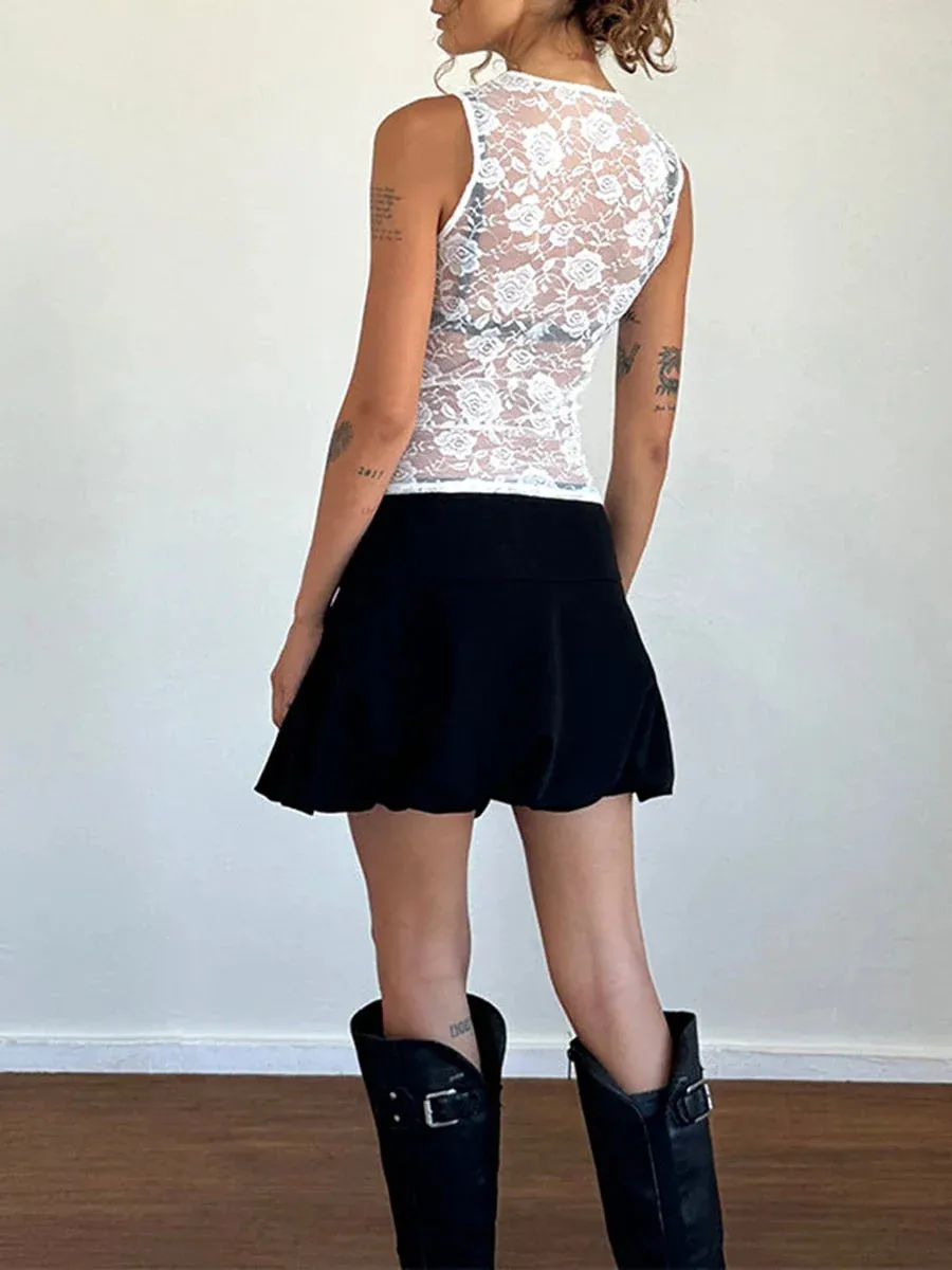 Mesh See-Through Casual Sleeveless Summer Crop Lace Top