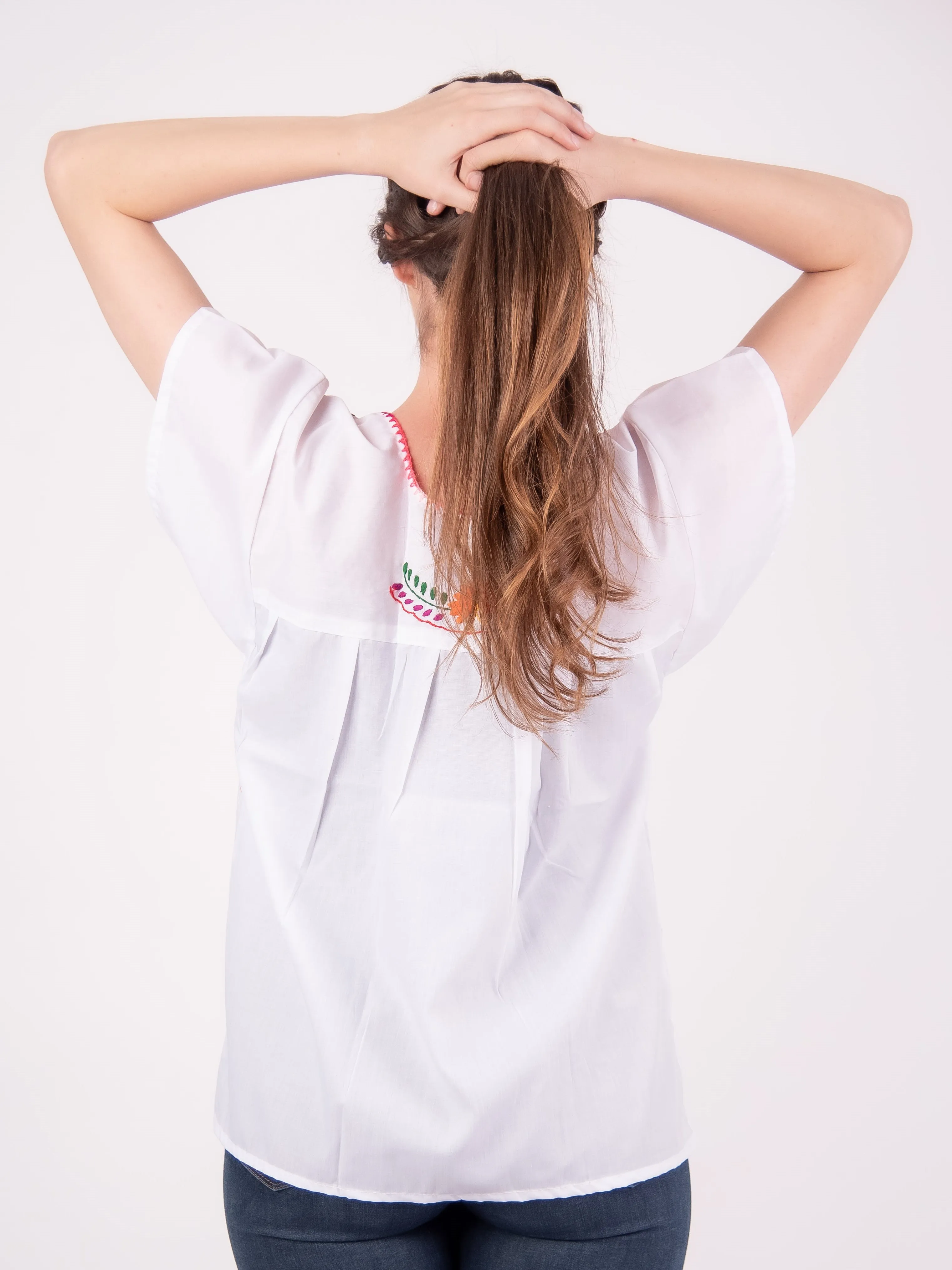 Mexican Tehuacan Full Embroidered Blouse White