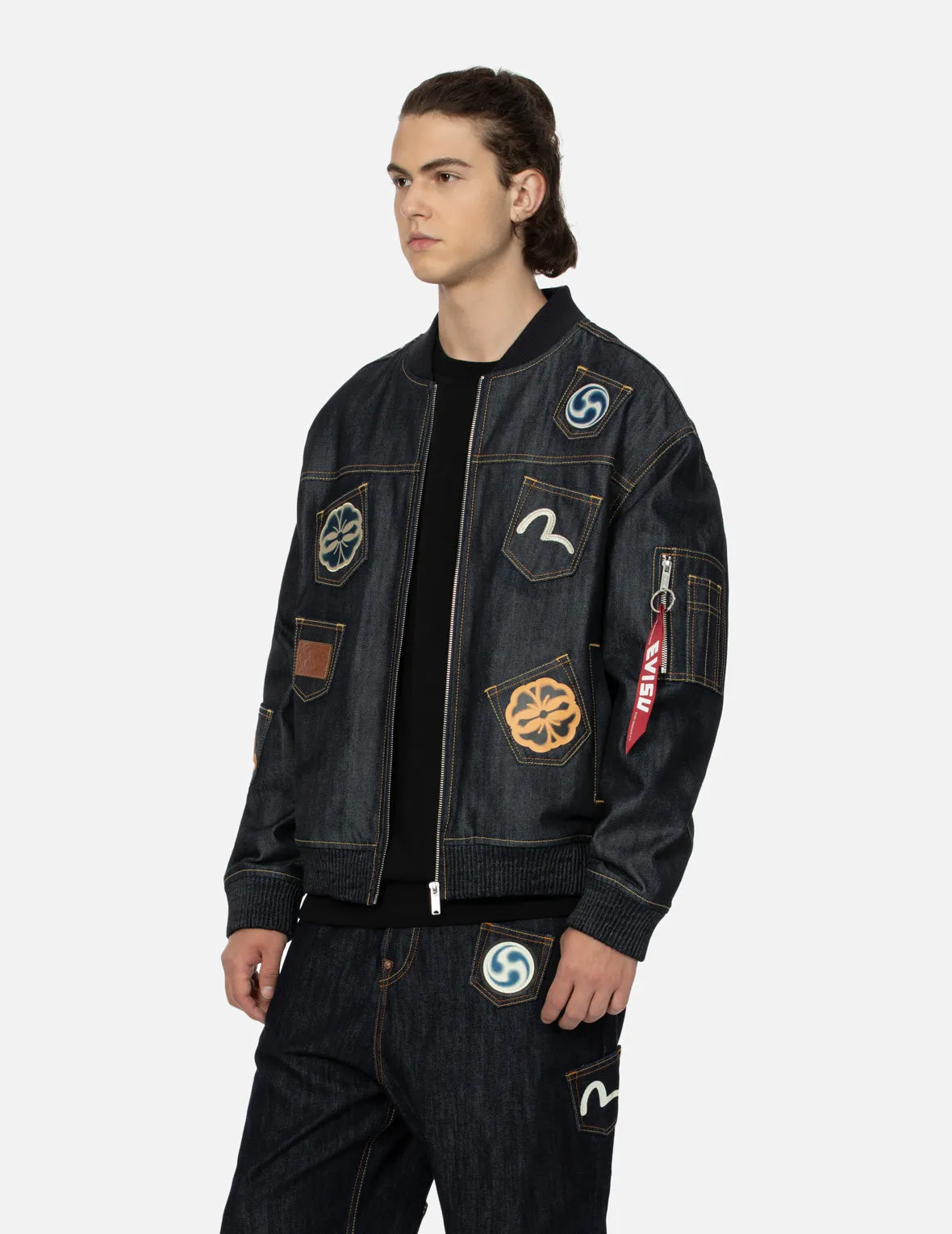 Multi-logo and Multi-pocket Relax Fit Denim Jacket