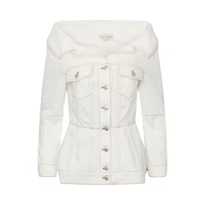 Open Neck Denim Jacket in Ivory