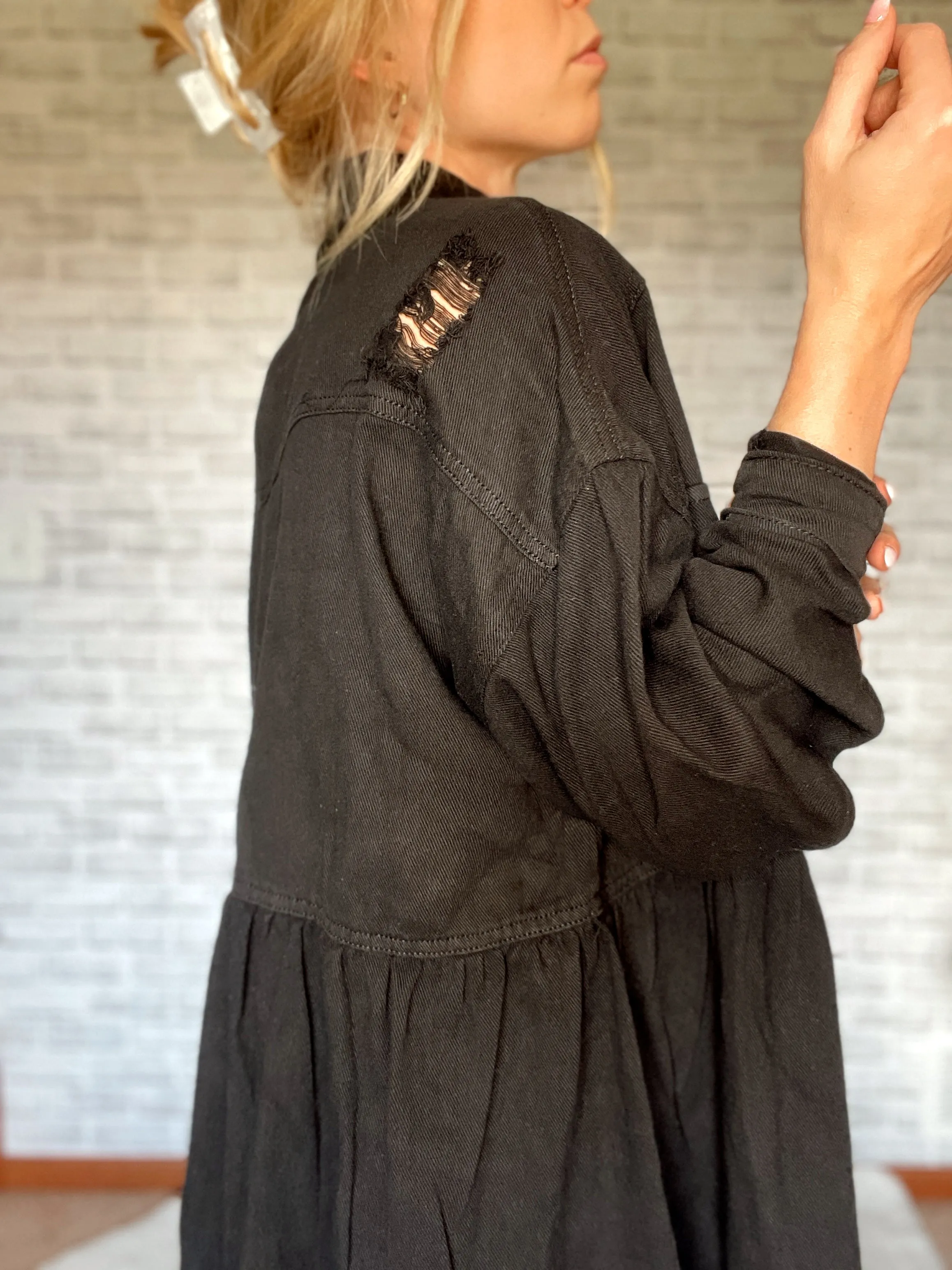 Oversized Black Denim Distressed Jacket