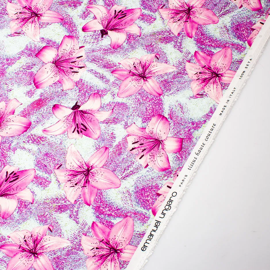 Pink Floral Printed Aqua Silk Jacquard