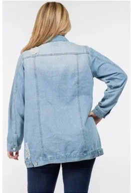 Plus Long Denim Jacket-Light Med Wash - #4683-4685