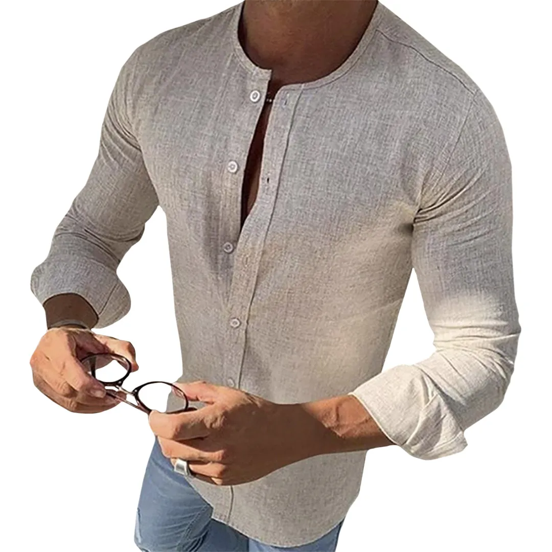 Pologize™ Mandarin Collar Long Sleeve Button Shirt