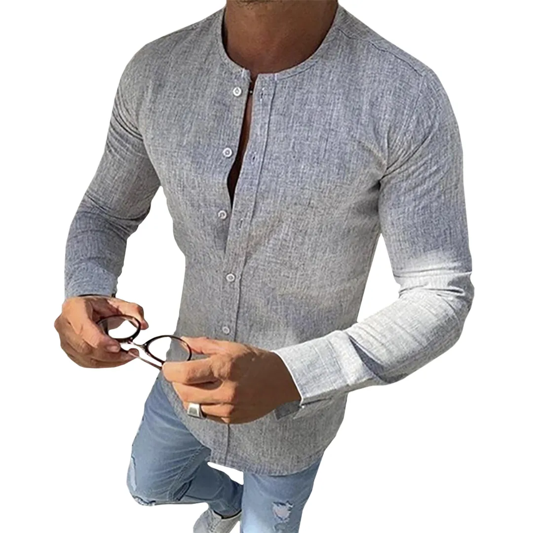 Pologize™ Mandarin Collar Long Sleeve Button Shirt