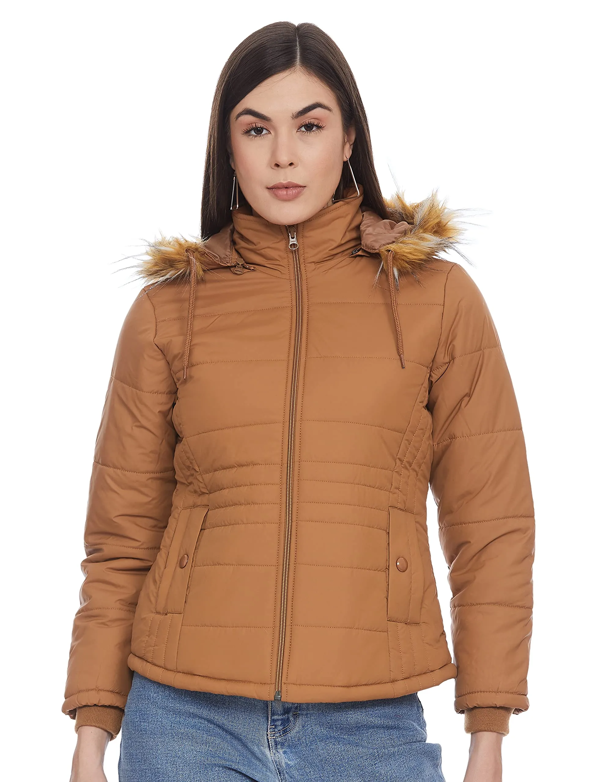 Qube By Fort Collins Women's Parka Coat Brown Tan L