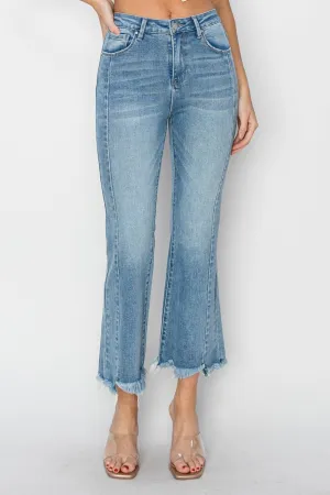 RISEN Full Size High Rise Frayed Hem Flare Jeans