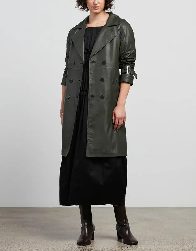 Soho Slouch Leather Trench Bottlebush Green Leather