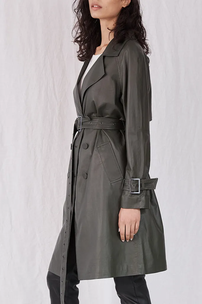 Soho Slouch Leather Trench Bottlebush Green Leather