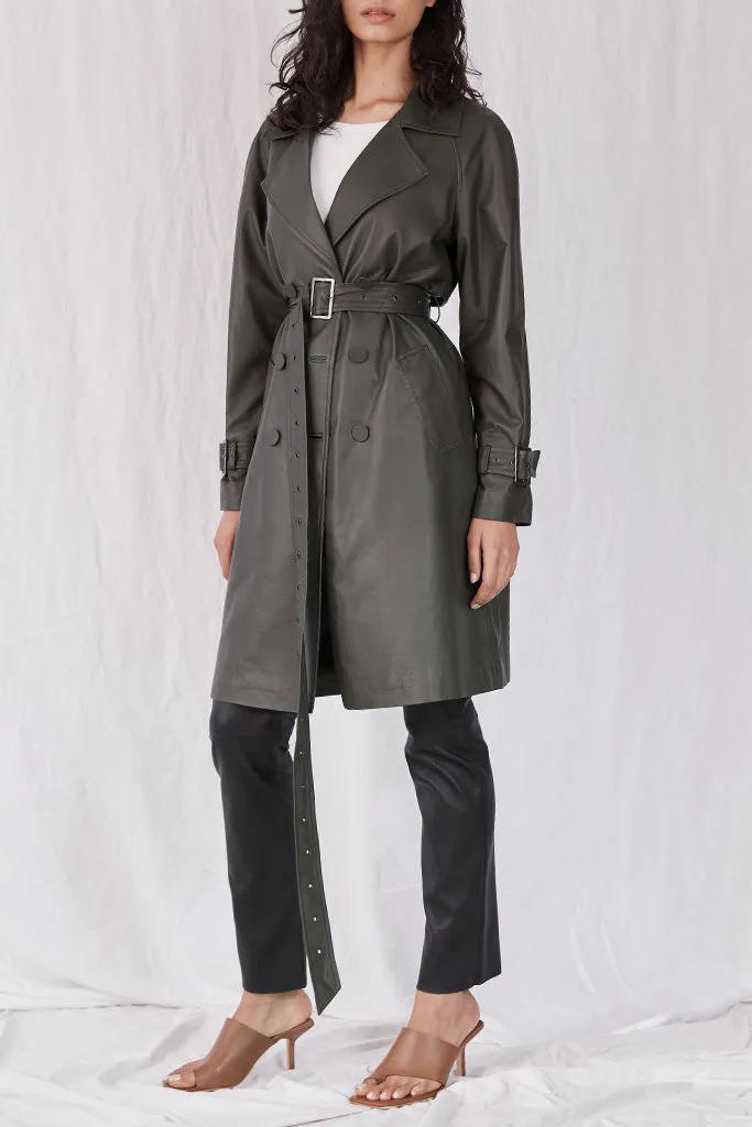 Soho Slouch Leather Trench Bottlebush Green Leather