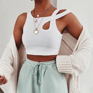 Solid Casual Women Tank Tops Clothing Sleeveless Skinny Sexy Cut Out Bralette Crop Top Summer Streetwear White