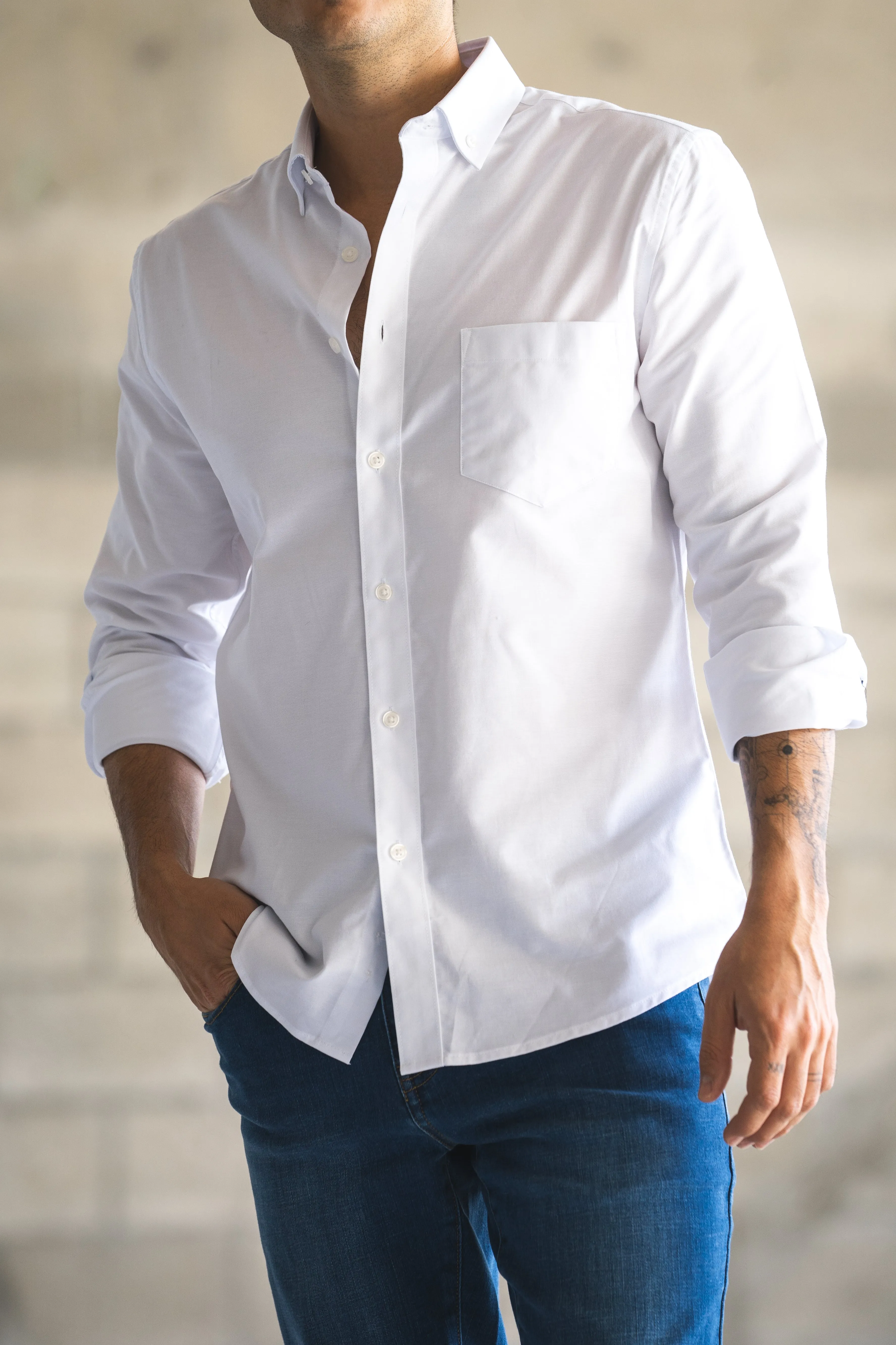 Stretch Oxford Button Down Shirt White