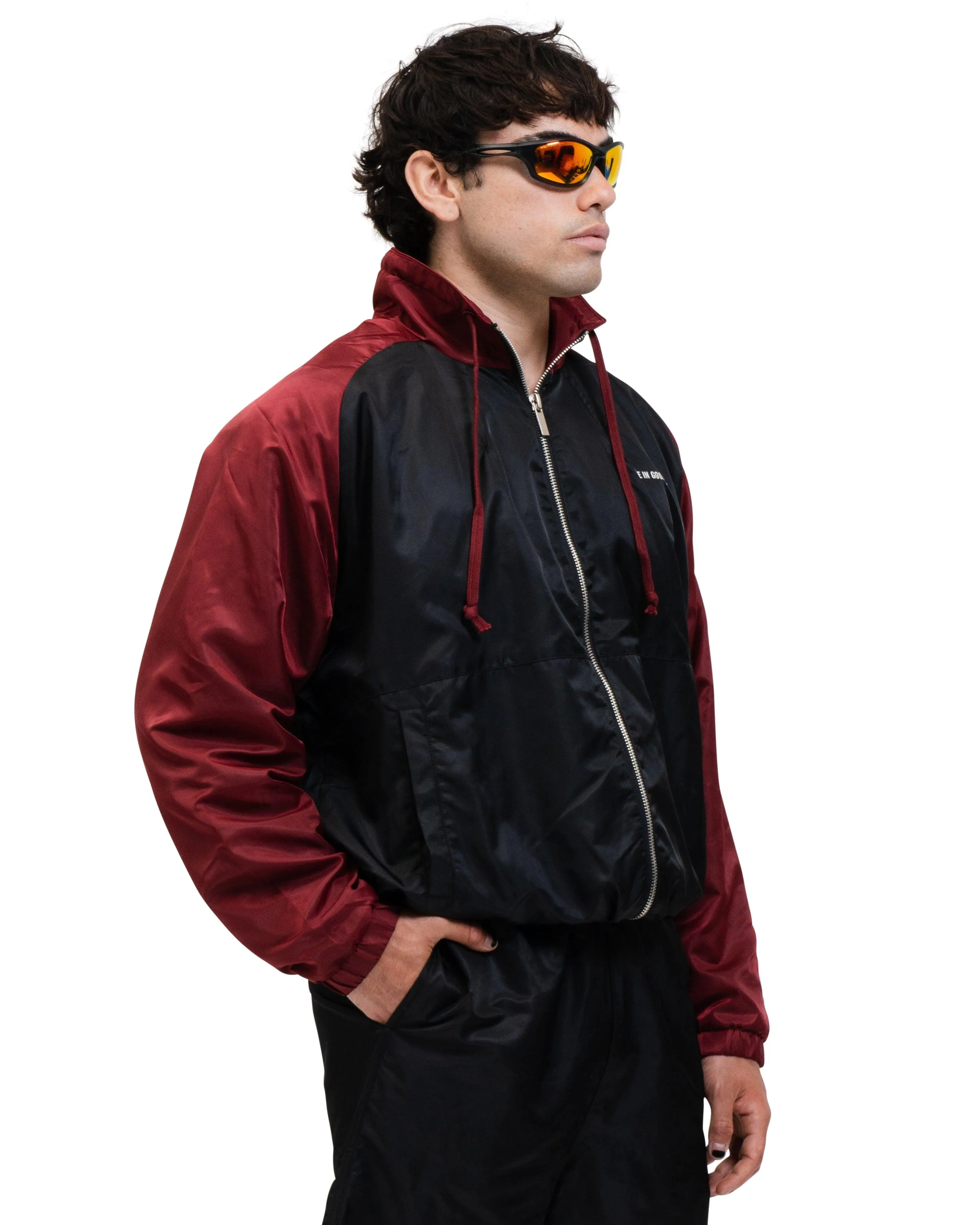 SUEDE LINED TRACK BOMBER BLK/RED