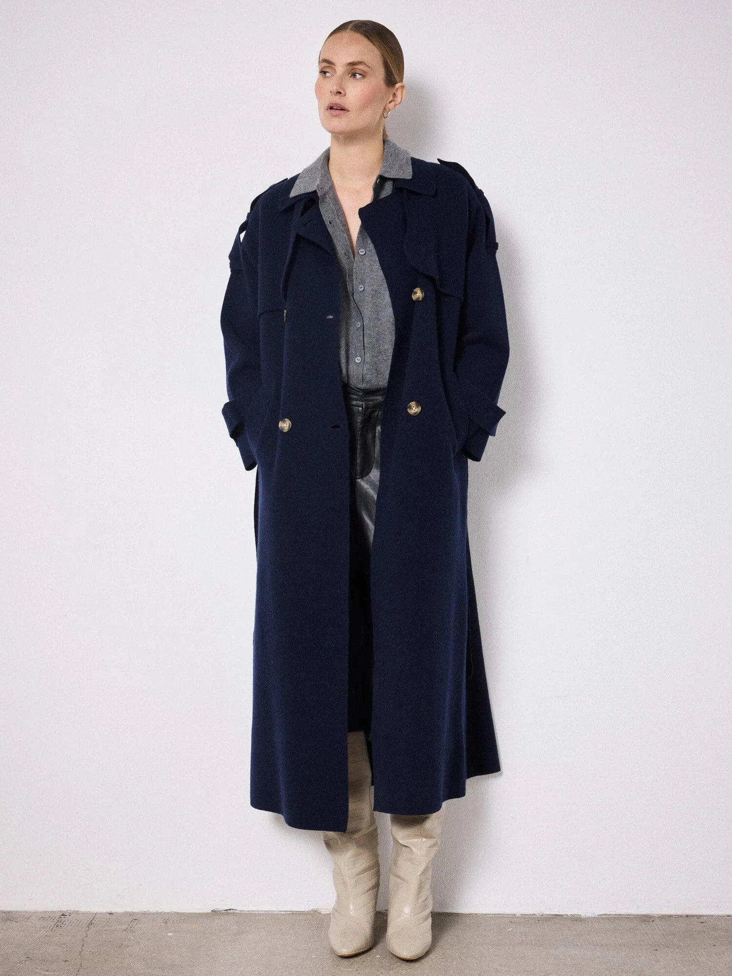 Talia Knitted Trench Marine