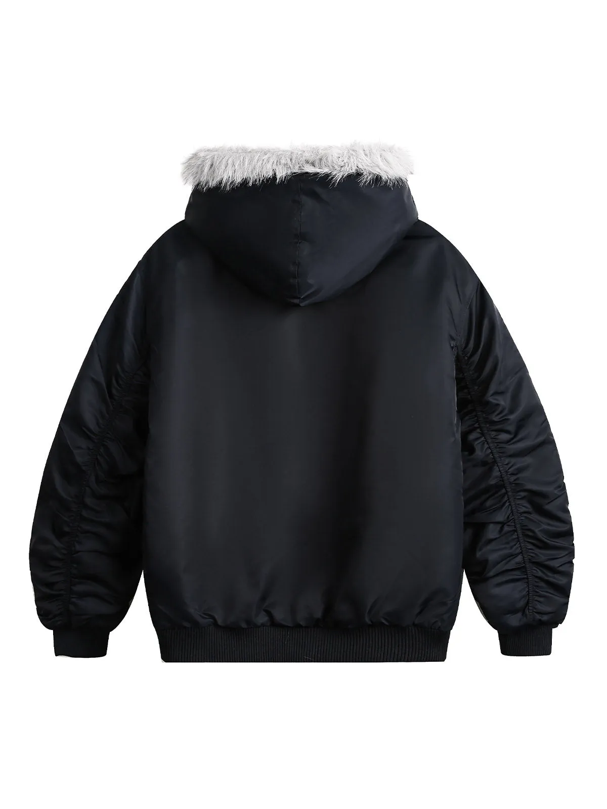 Thesupermade Fur Hooded Pleated Quilted Bomber Jacket