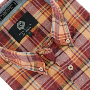 Viyella Red Plaid Madras Cotton Button Down Short Sleeve Shirts