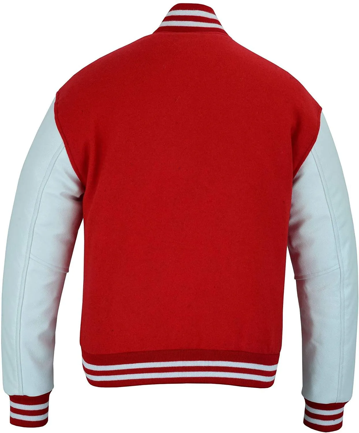 Warrior Gears Classic Hybrid Varsity Jacket University Letterman Bomber Jacket, Pure Wool & Original Cowhide Leather Jacket, Red Wool Body and White Leather Sleeves